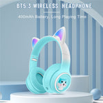 AKZ-02 Color Light Cat Ear Wireless Bluetooth-compatible Headphone Heavy Bass E-Sport Head-Mounted Headset