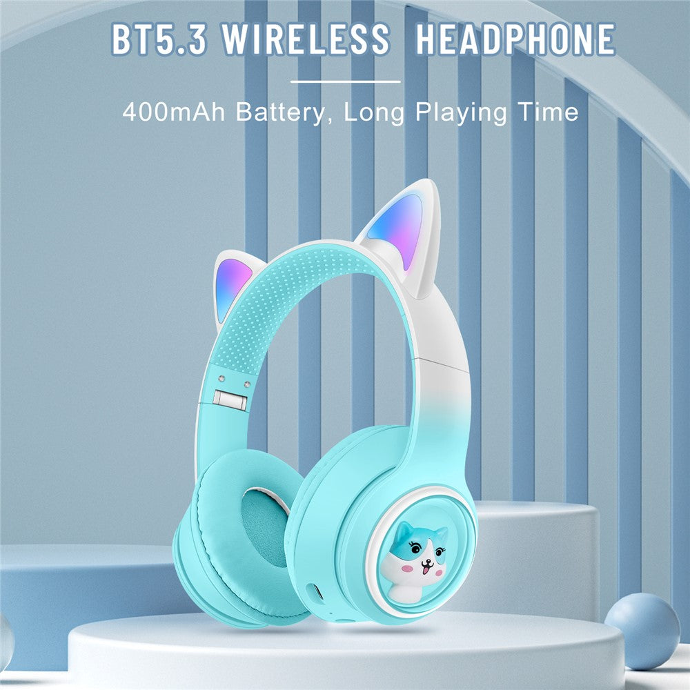 AKZ-02 Color Light Cat Ear Wireless Bluetooth-compatible Headphone Heavy Bass E-Sport Head-Mounted Headset