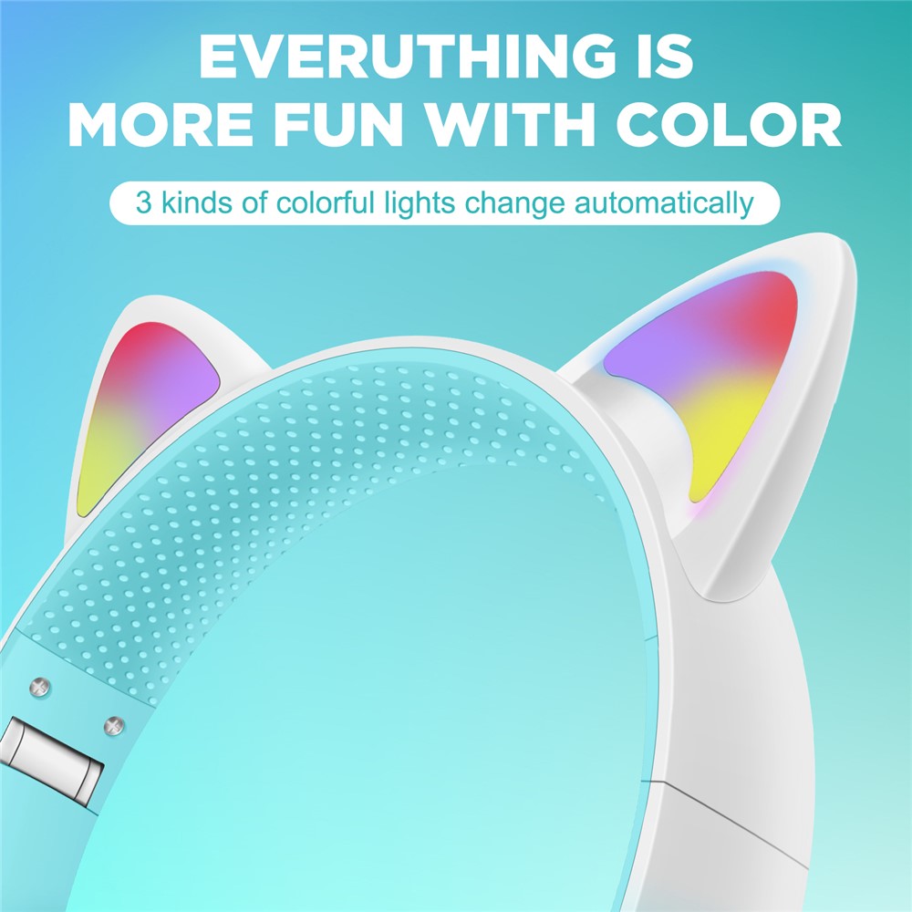AKZ-02 Color Light Cat Ear Wireless Bluetooth-compatible Headphone Heavy Bass E-Sport Head-Mounted Headset