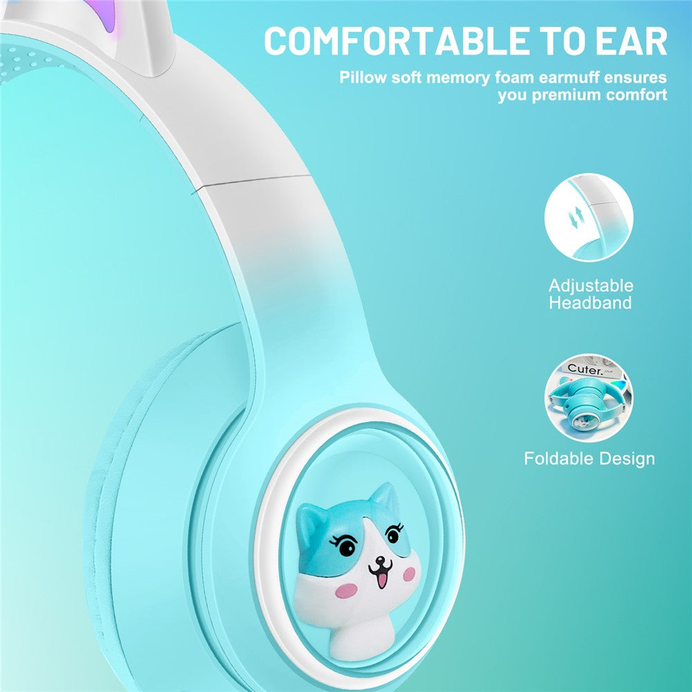 AKZ-02 Color Light Cat Ear Wireless Bluetooth-compatible Headphone Heavy Bass E-Sport Head-Mounted Headset