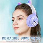 AKZ-02 Color Light Cat Ear Wireless Bluetooth-compatible Headphone Heavy Bass E-Sport Head-Mounted Headset