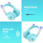 AKZ-02 Color Light Cat Ear Wireless Bluetooth-compatible Headphone Heavy Bass E-Sport Head-Mounted Headset