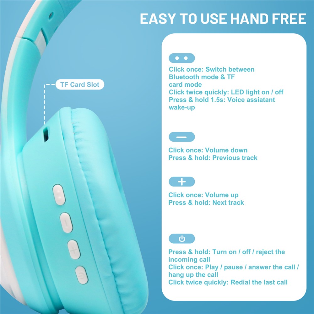 AKZ-02 Color Light Cat Ear Wireless Bluetooth-compatible Headphone Heavy Bass E-Sport Head-Mounted Headset