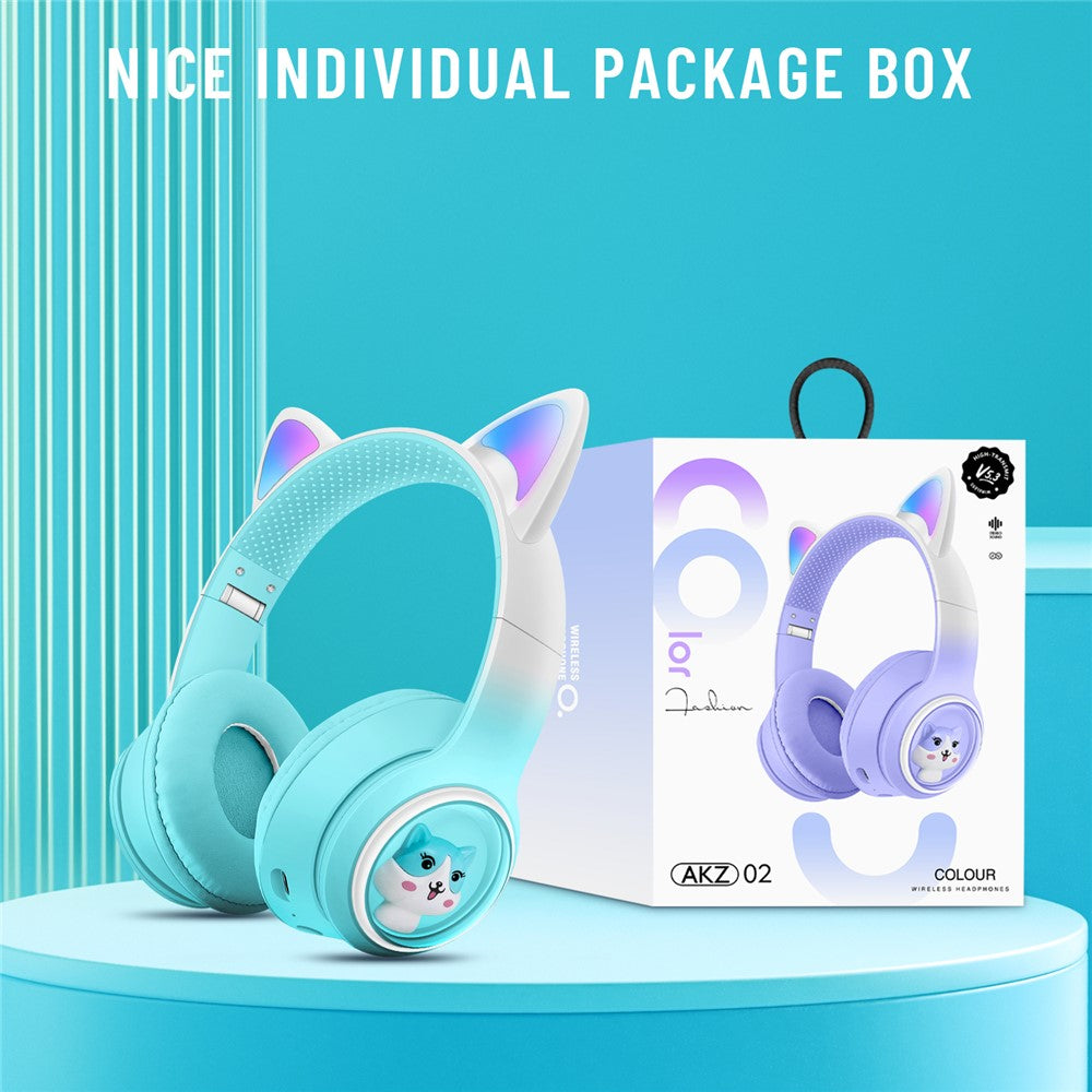 AKZ-02 Color Light Cat Ear Wireless Bluetooth-compatible Headphone Heavy Bass E-Sport Head-Mounted Headset