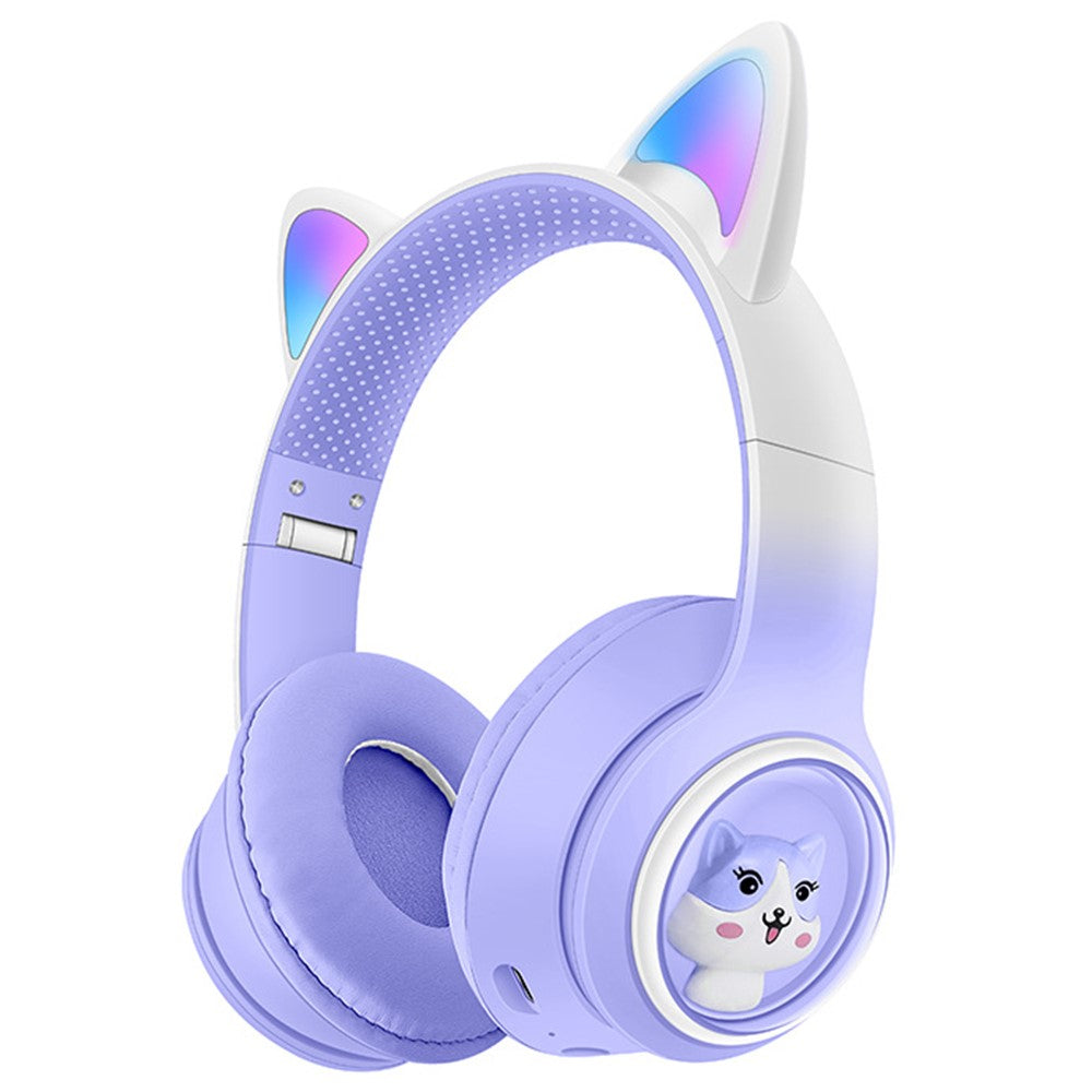 AKZ-02 Color Light Cat Ear Wireless Bluetooth-compatible Headphone Heavy Bass E-Sport Head-Mounted Headset