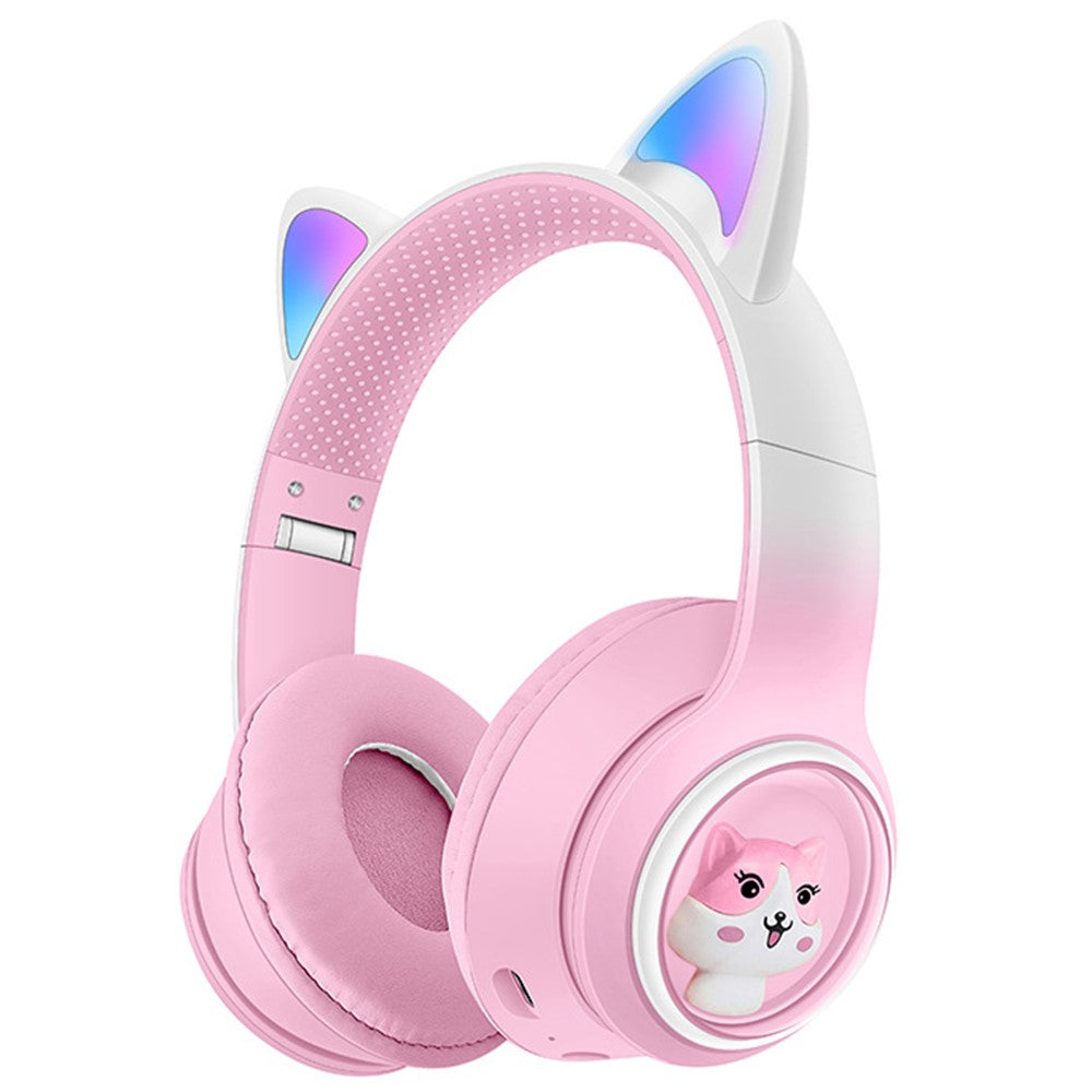 AKZ-02 Color Light Cat Ear Wireless Bluetooth-compatible Headphone Heavy Bass E-Sport Head-Mounted Headset