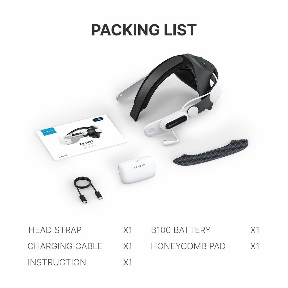 BOBOVR E3 Pro til Meta Quest 3 / 3S Hovedstrop med 10000mAh Batteri VR Headset Hovedbånd