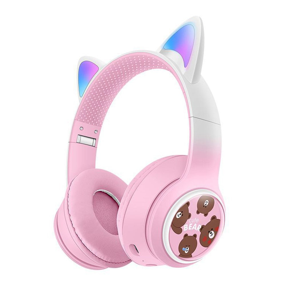 AKZ AKZ-02D Glowing Cat Ear Headphone Bluetooth-Compatible Wireless Deep Bass Gaming Headset