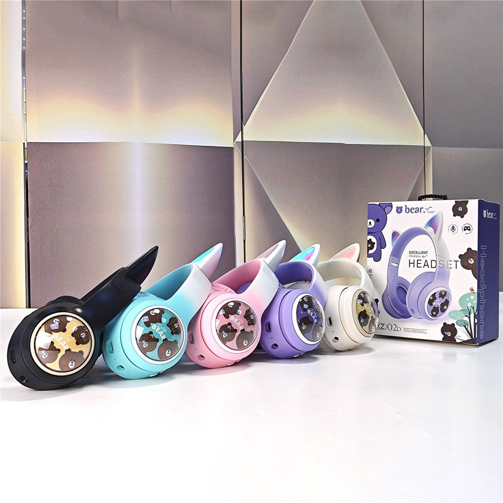 AKZ AKZ-02D Glowing Cat Ear Headphone Bluetooth-Compatible Wireless Deep Bass Gaming Headset