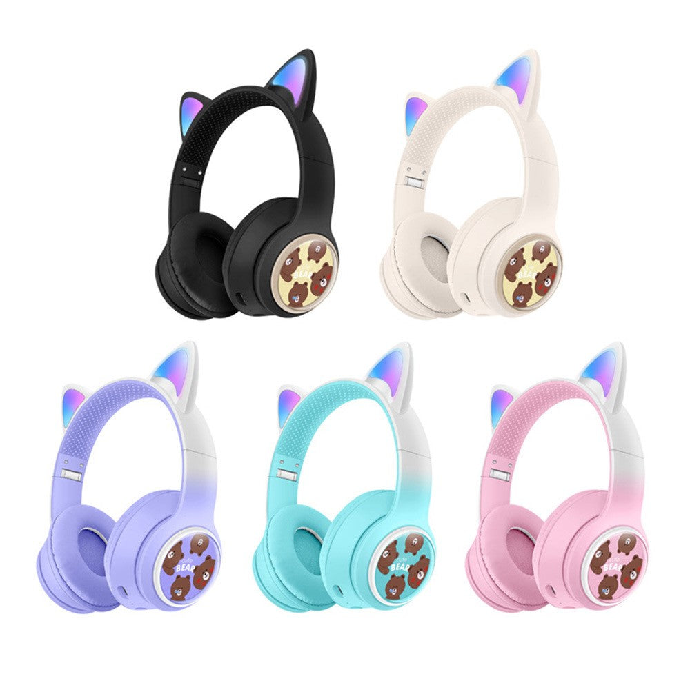 AKZ AKZ-02D Glowing Cat Ear Headphone Bluetooth-Compatible Wireless Deep Bass Gaming Headset
