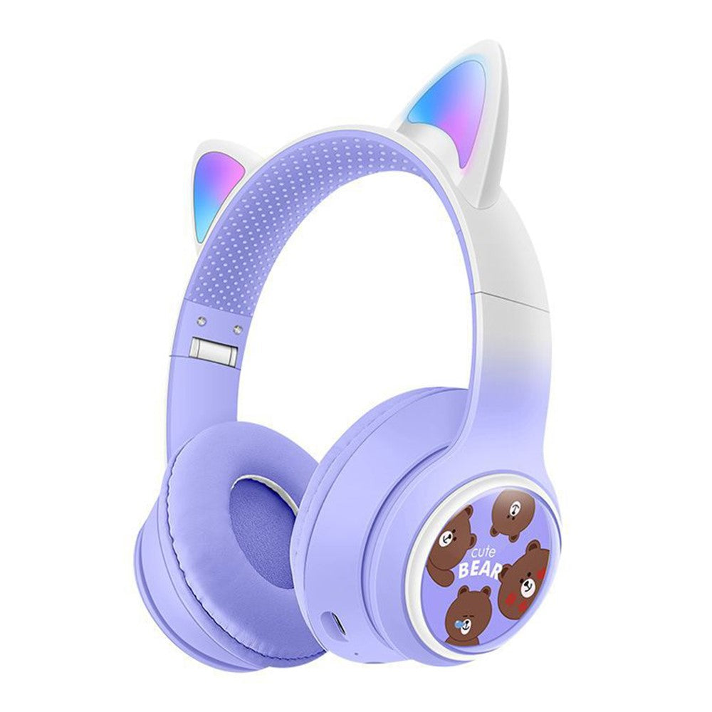 AKZ AKZ-02D Glowing Cat Ear Headphone Bluetooth-Compatible Wireless Deep Bass Gaming Headset