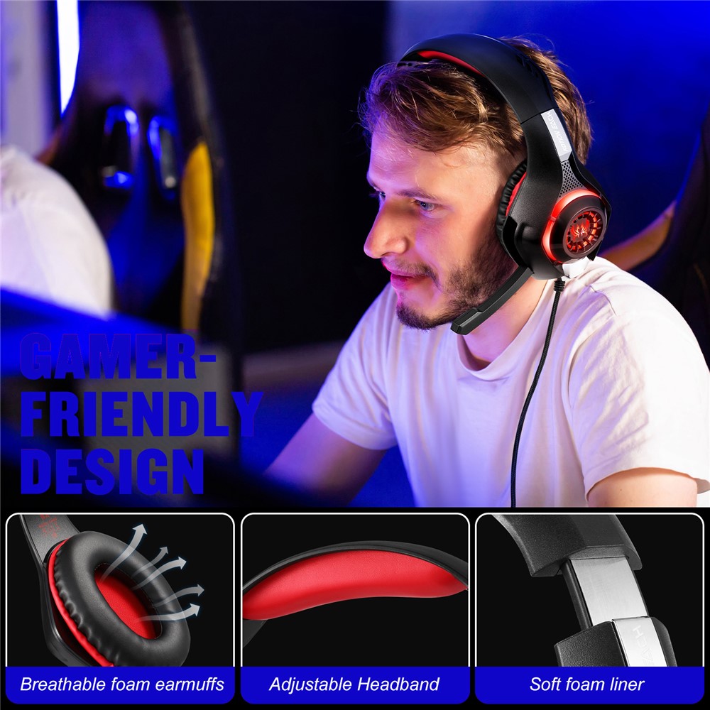 KOTION EACH GS400 LED Light Gaming Headset Kablet Over-Ear Høretelefon med Lydadapterkabel til PC / PS4 / PS5
