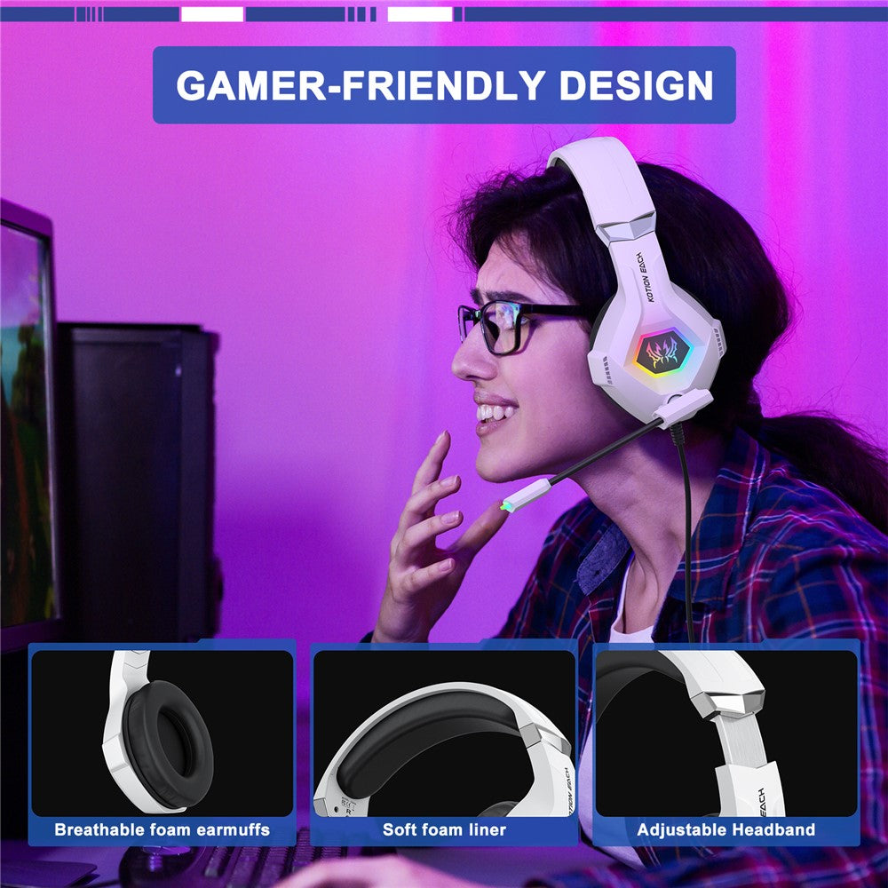 KOTION EACH GS450 Gaming Headset til PS4 / PS5 / PC RGB Kablet Over-Ear Høretelefon med Adapterkabel