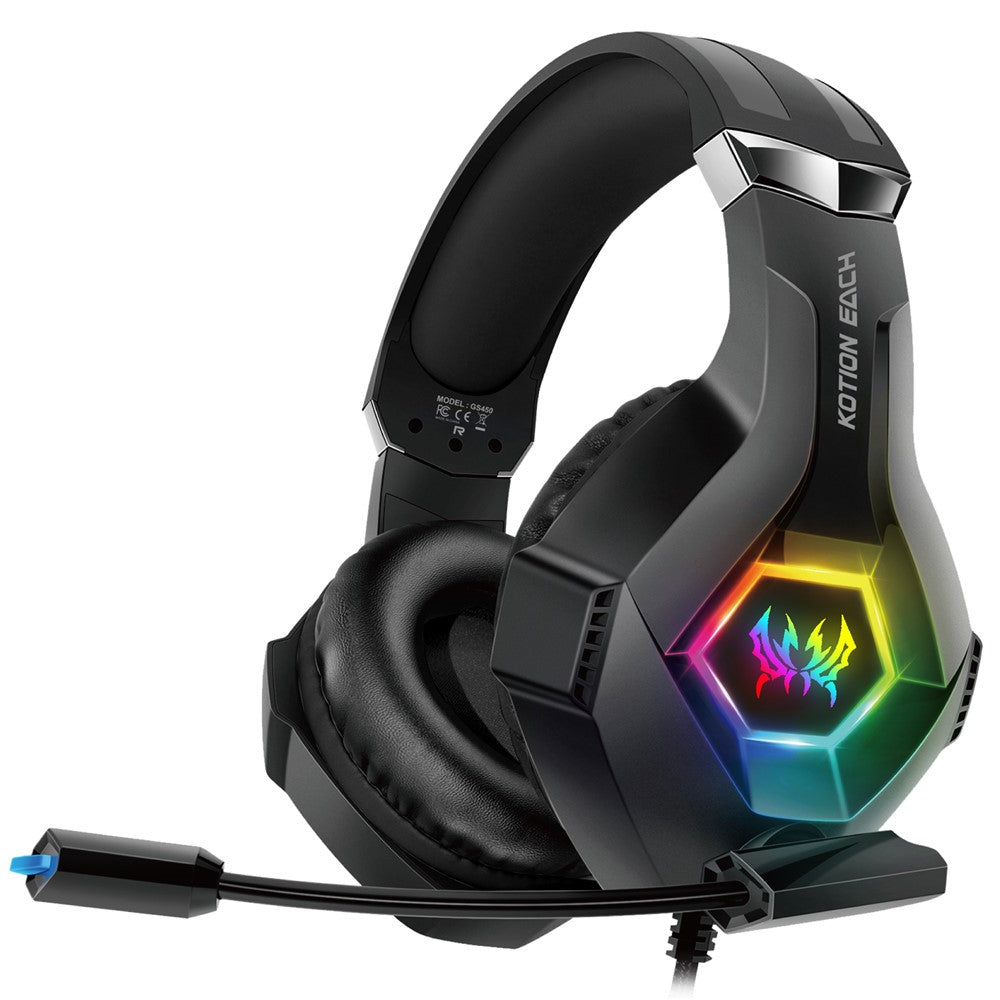 KOTION EACH GS450 Gaming Headset til PS4 / PS5 / PC RGB Kablet Over-Ear Høretelefon med Adapterkabel