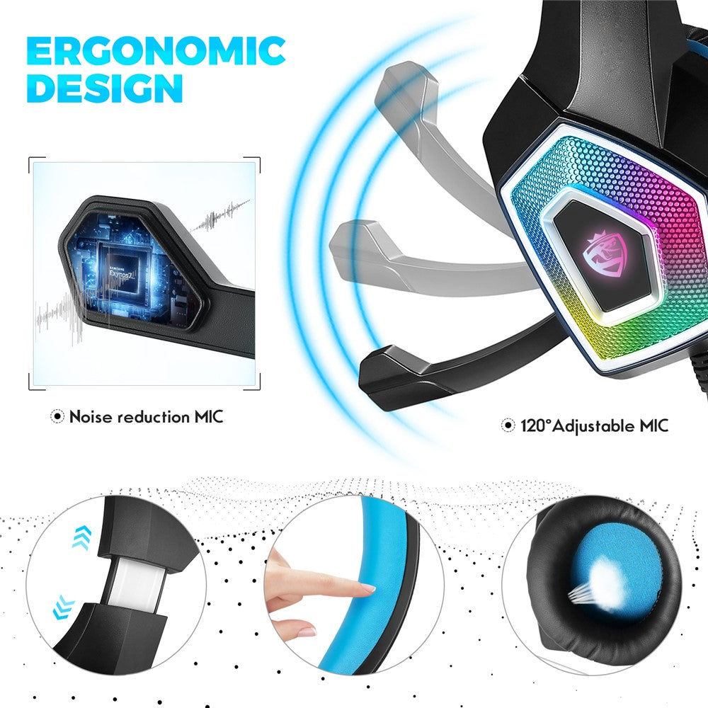 KOTION EACH V-1 Gaming Headset RGB Light Wired Computer Headphone with Adapter Cable