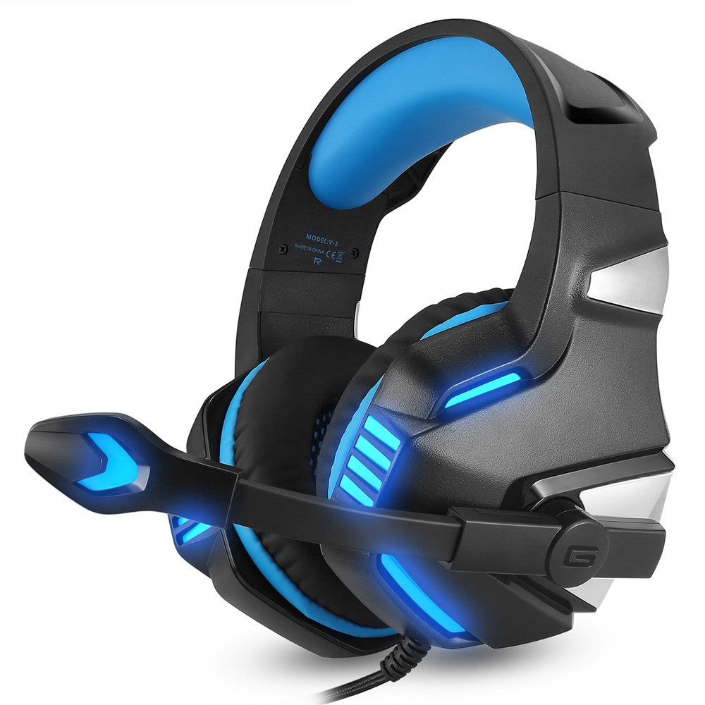 KOTION EACH V-3 Wired Gaming Headset for PS4 / PS5 LED Light Heavy Bass Over-Ear Headphone with Adapter Cable