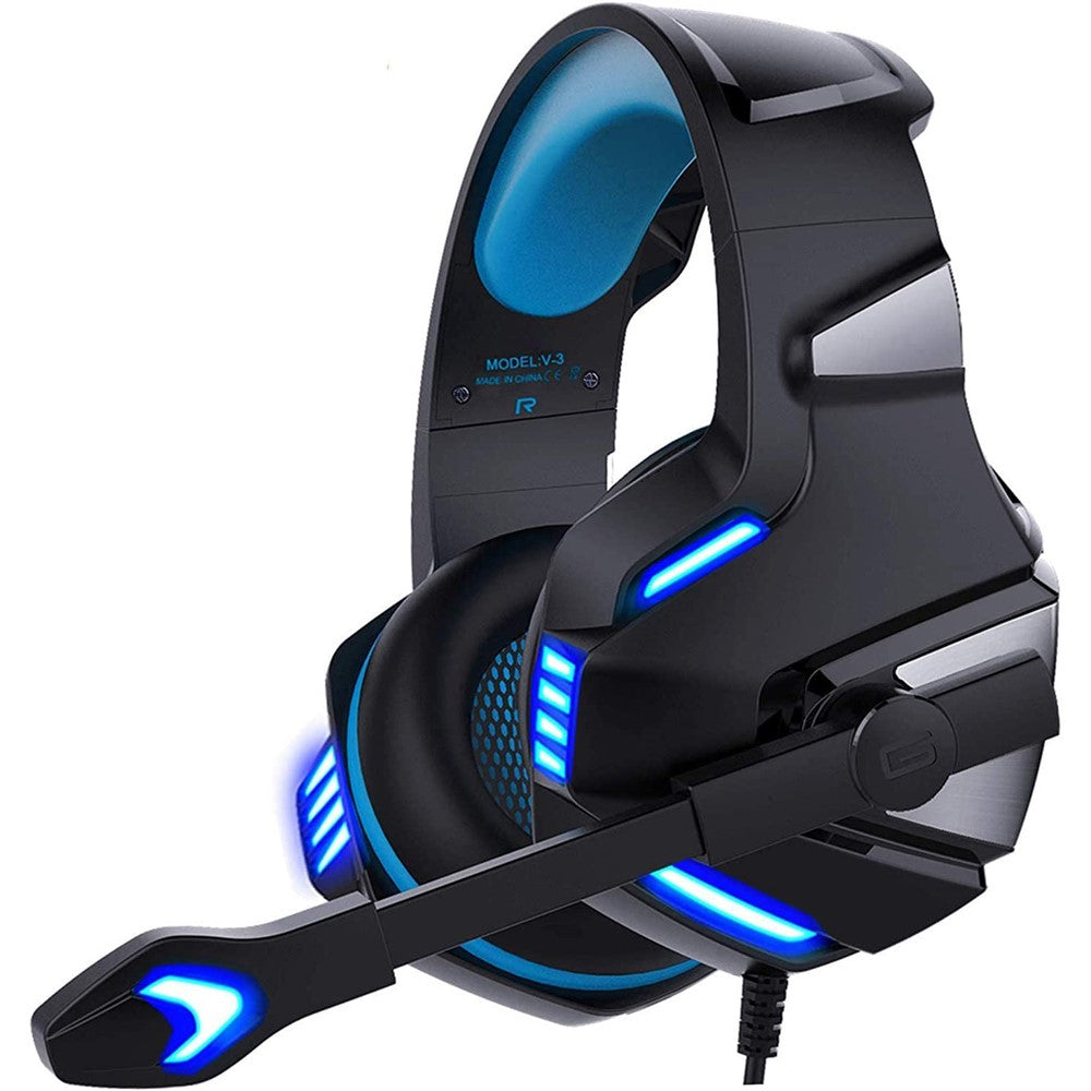 KOTION EACH V-3 Wired Gaming Headset for PS4 / PS5 LED Light Heavy Bass Over-Ear Headphone with Adapter Cable
