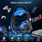 KOTION EACH V-3 Wired Gaming Headset for PS4 / PS5 LED Light Heavy Bass Over-Ear Headphone with Adapter Cable