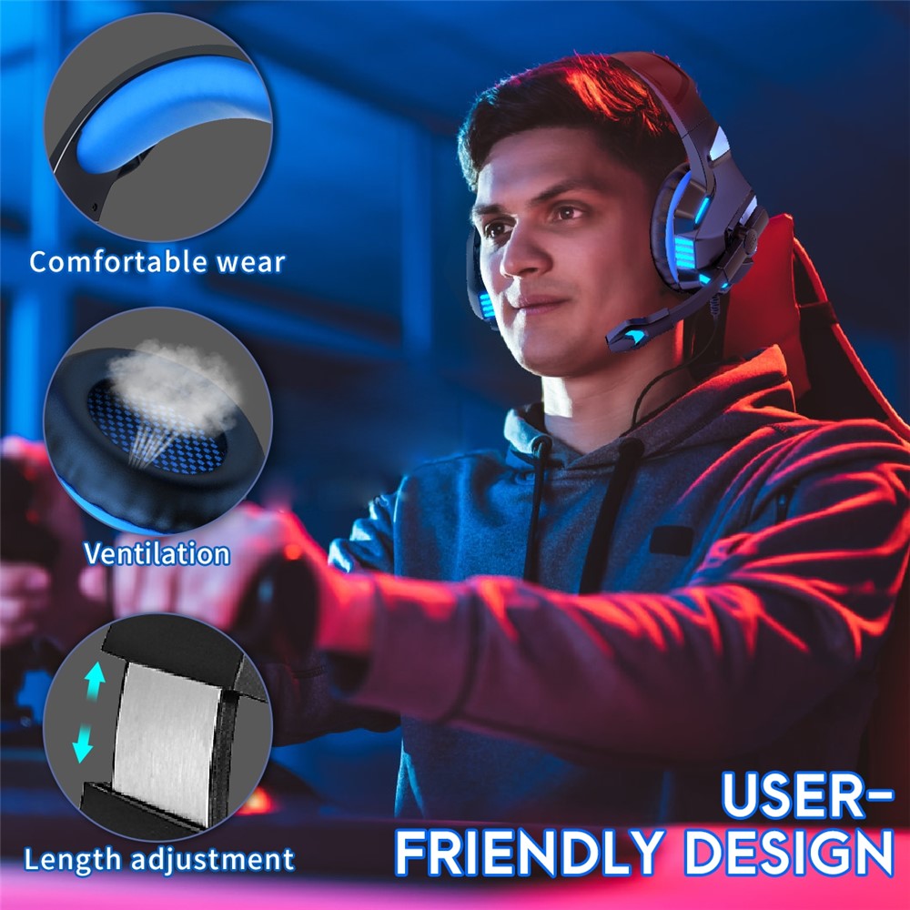 KOTION EACH V-3 Wired Gaming Headset for PS4 / PS5 LED Light Heavy Bass Over-Ear Headphone with Adapter Cable