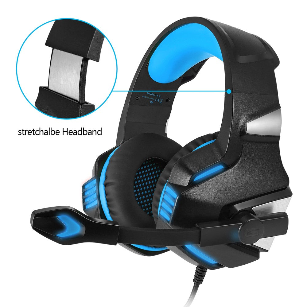 KOTION EACH V-3 Wired Gaming Headset for PS4 / PS5 LED Light Heavy Bass Over-Ear Headphone with Adapter Cable