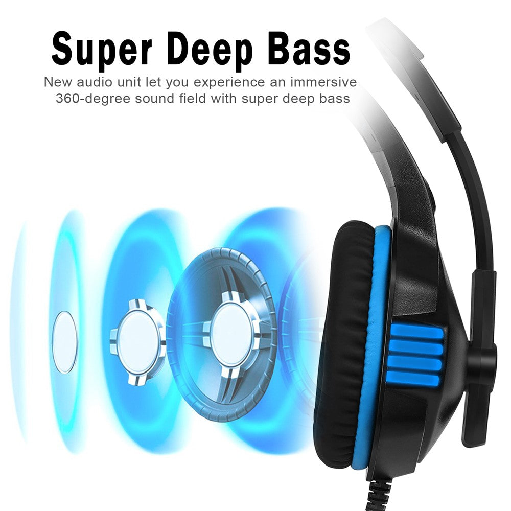 KOTION EACH V-3 Wired Gaming Headset for PS4 / PS5 LED Light Heavy Bass Over-Ear Headphone with Adapter Cable