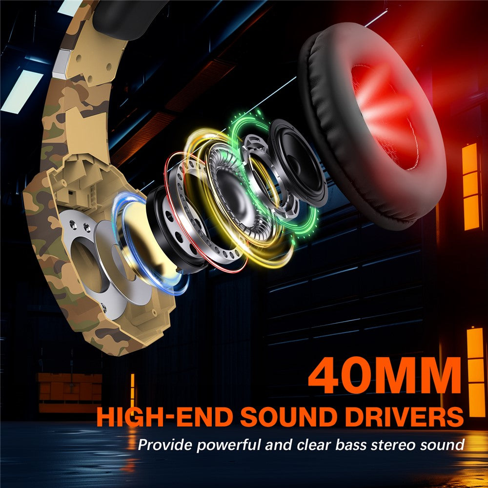 KOTION EACH G9000 Pro Camouflage Pattern Gaming Headset for PC Wired Headphones with Mic and LED Light