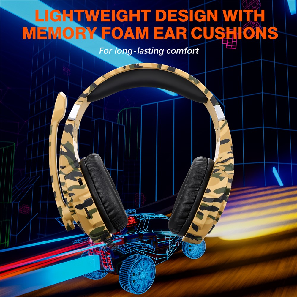 KOTION EACH G9000 Pro Camouflage Pattern Gaming Headset for PC Wired Headphones with Mic and LED Light