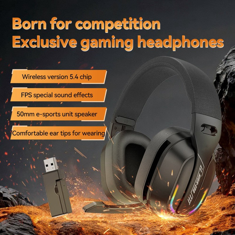 GT100 2.4G / Bluetooth-Compatible / Wired Gaming Headset RGB Light E-Sports Music Over-ear Headphone