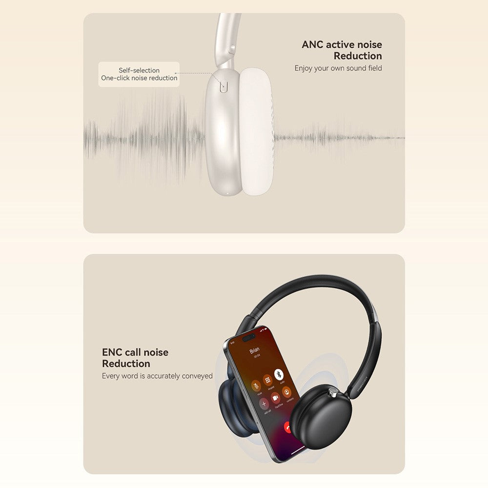 F4 Wireless Headphone ANC ENC Noise Cancelling Over Ear Bluetooth-Compatible Hi-Fi Stereo Headset