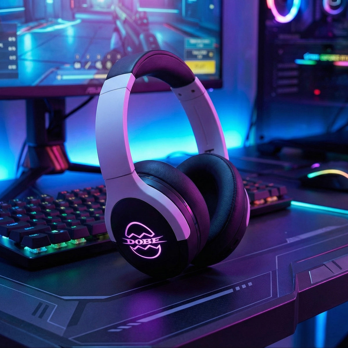 DOBE FOMIS ELECTRONICS TP5-5515 trådløst gamingheadset 2.4G Bluetooth-kompatible hovedtelefoner med RGB LED-mikrofon til PS5/PS4/Nintendo Switch/PC