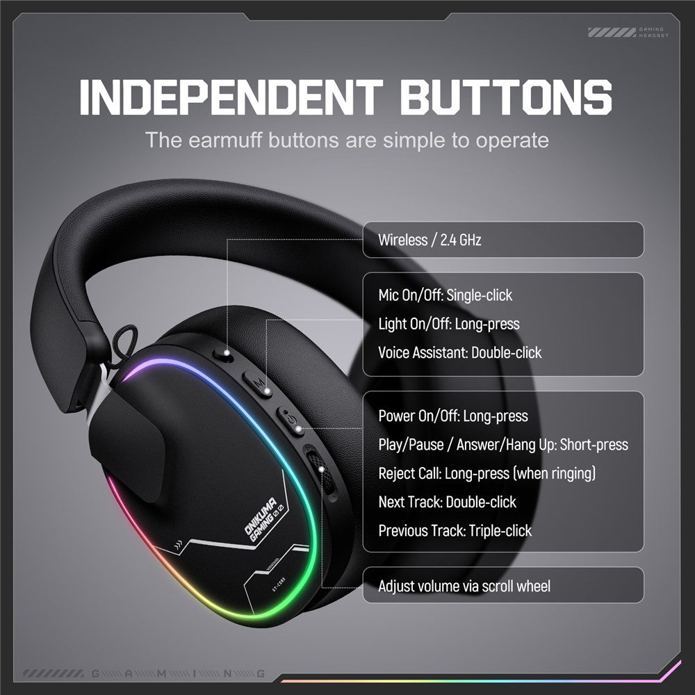 ONIKUMA GT836 Wireless Gaming Headset 4 Mode Bluetooth-Compatible Headphones with Noise Cancelling Microphone