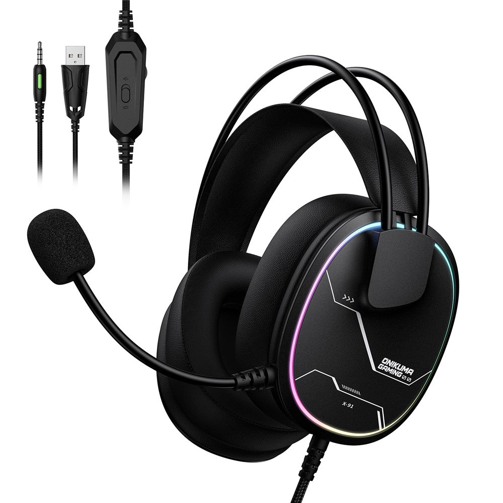 ONIKUMA X91 Gaming Headset Wired Over-Ear Headphones with Microphone RGB LED For PC  /  PS5  /  Gaming
