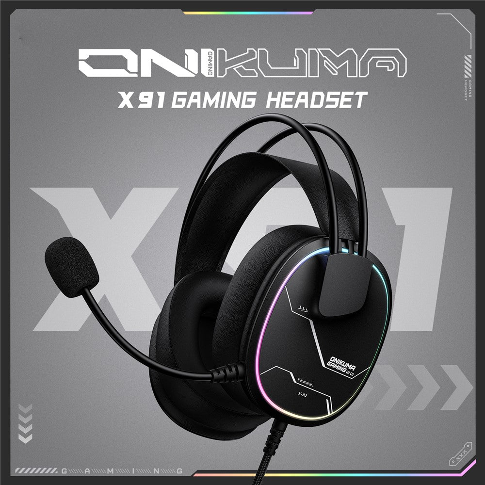 ONIKUMA X91 Gaming Headset Wired Over-Ear Headphones with Microphone RGB LED For PC  /  PS5  /  Gaming