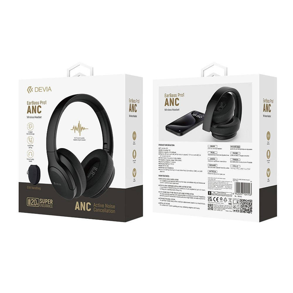 DEVIA EM203 EarBass Pro1 Bluetooth-Compatible Wireless Headphone Foldable Over Ear ANC Headset