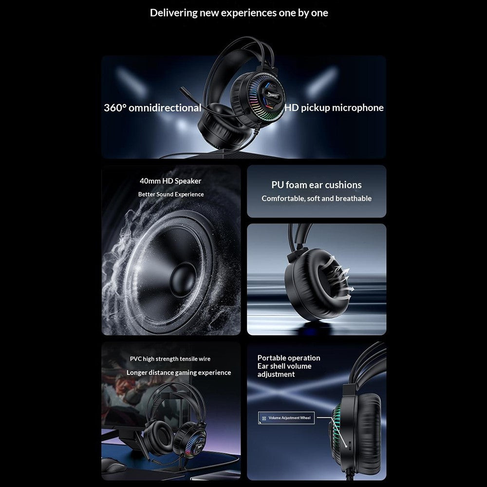 YESIDO EK06 Wired RGB Gaming Headset 40mm HD Speaker 360° Microphone Headphone for PC Computer
