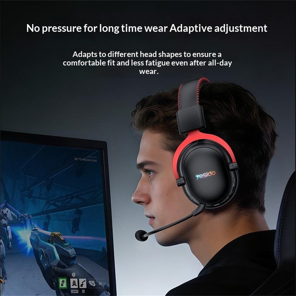 YESIDO EK07 Tri-Mode Gaming Headset Bluetooth-compatible 2.4G Wired Over Ear Headphones with Detachable Mic