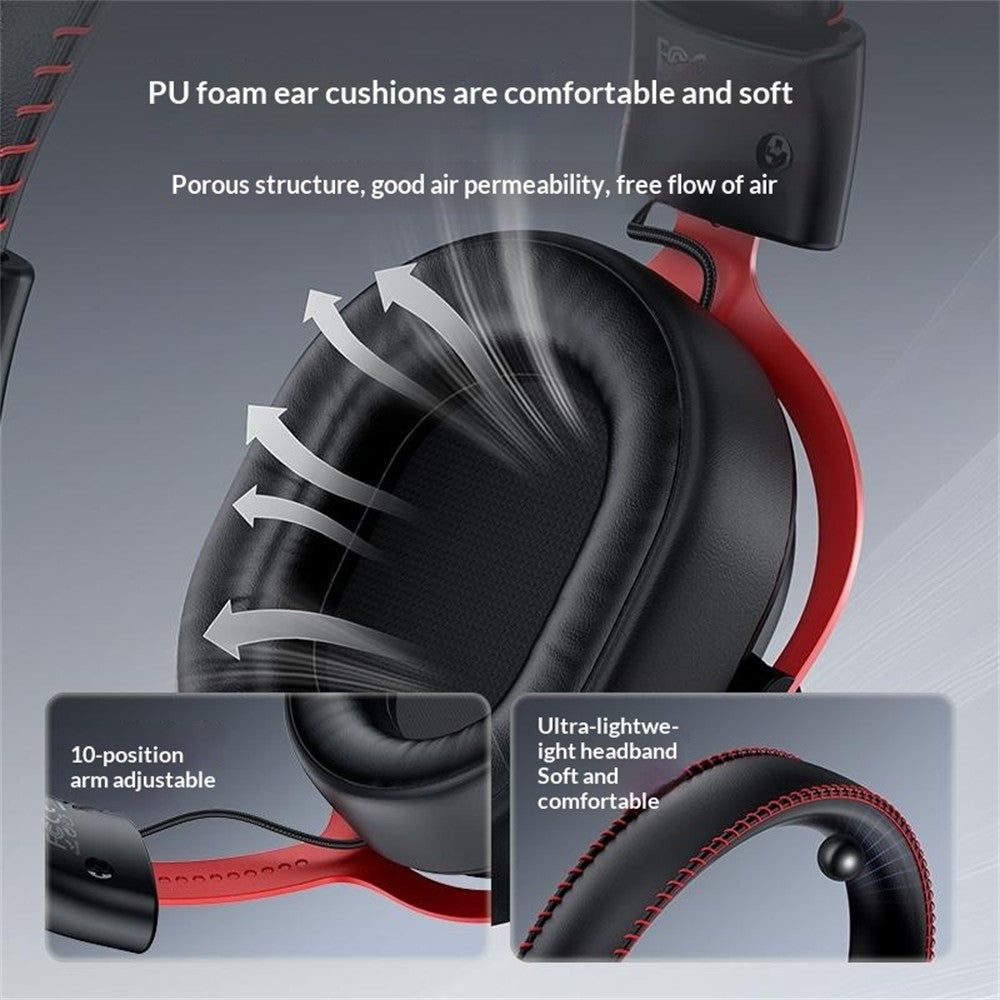 YESIDO EK07 Tri-Mode Gaming Headset Bluetooth-compatible 2.4G Wired Over Ear Headphones with Detachable Mic