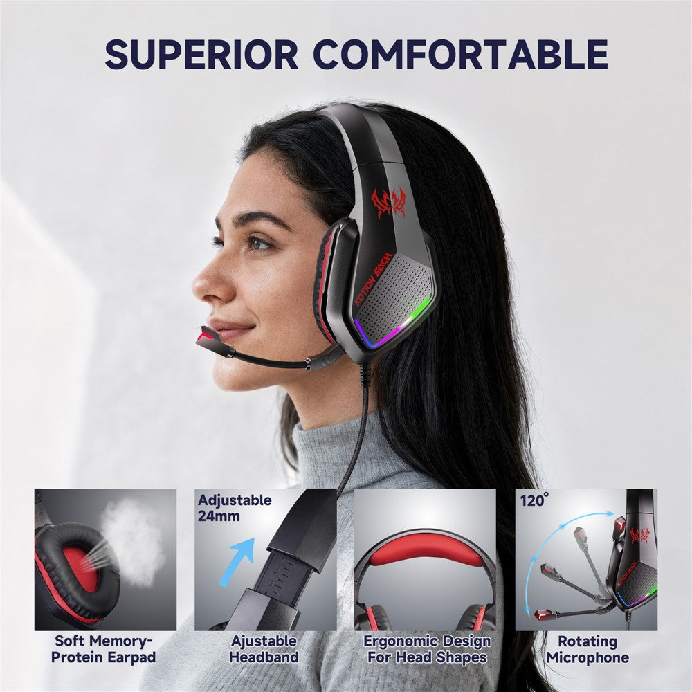 KOTION EACH G5000 Gaming Headset with Mic 7.1 Surround Sound RGB LED Headphones for PS4  /  PS5  /  PC  /  Xbox