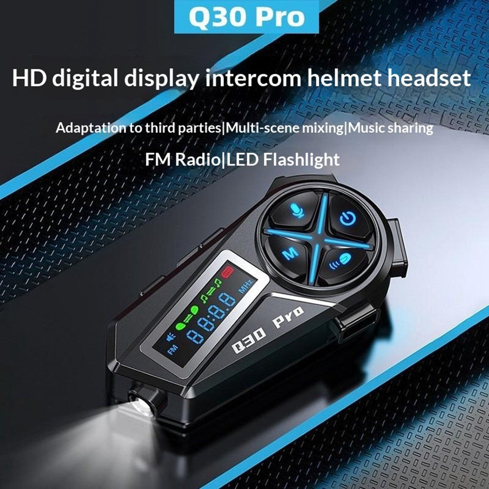 Q30 Pro Motorcykelhjelm med Blød Mikrofon Bluetooth-kompatibel Intercom 1000mAh LED-skærm IP56 Vandtæt Hjelmheadset