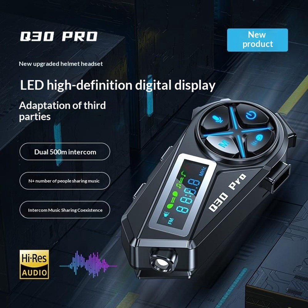 Q30 Pro Motorcykelhjelm med Blød Mikrofon Bluetooth-kompatibel Intercom 1000mAh LED-skærm IP56 Vandtæt Hjelmheadset