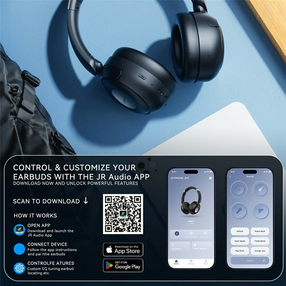 JOYROOM JR-JH3 Bluetooth-kompatible hovedtelefoner Hybrid Aktiv Støjreducerende Over-Ear Headset med 3,5 mm lydkabel