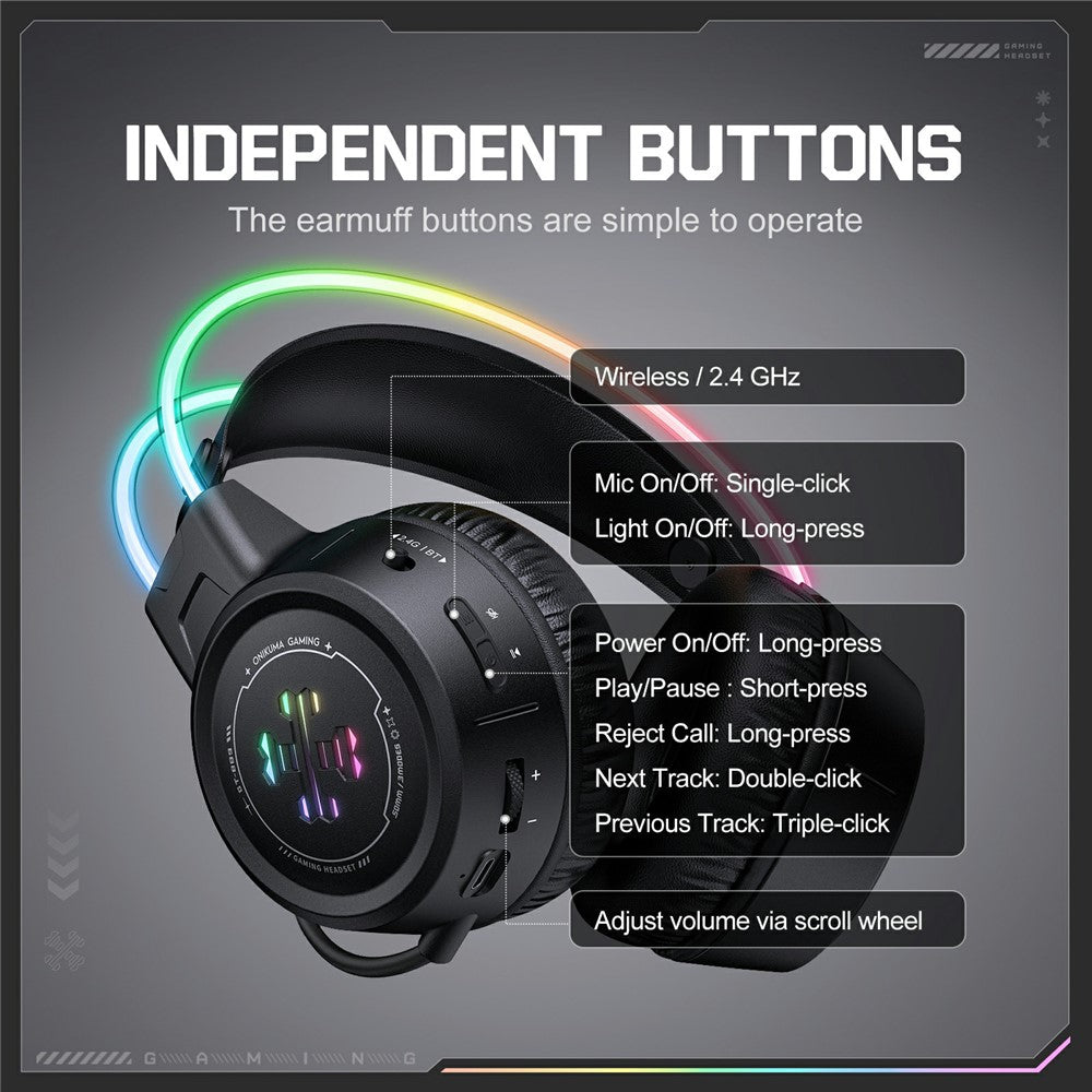 ONIKUMA GT889 Gaming Headset 2.4G Wireless Bluetooth-compatible Wired Triple-Mode RGB Lighting PC Headphones