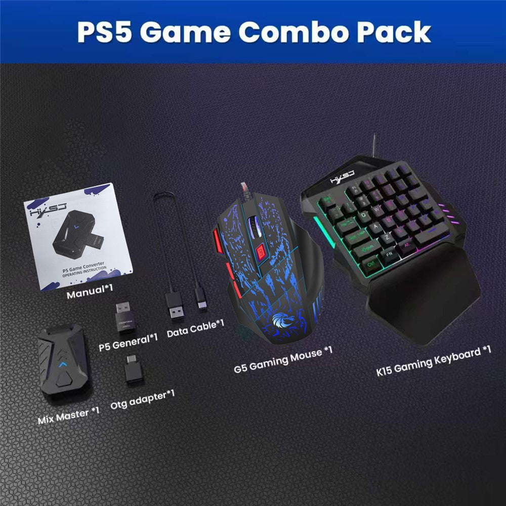 HXSJ P5+V100+H300 Tastatur Mus Konverter Kit 1000Hz Gaming Konsol Controller Adapter Sæt til PS5 / PS3 / PS4 / Xbox One / Xbox 360 / Nintendo Switch