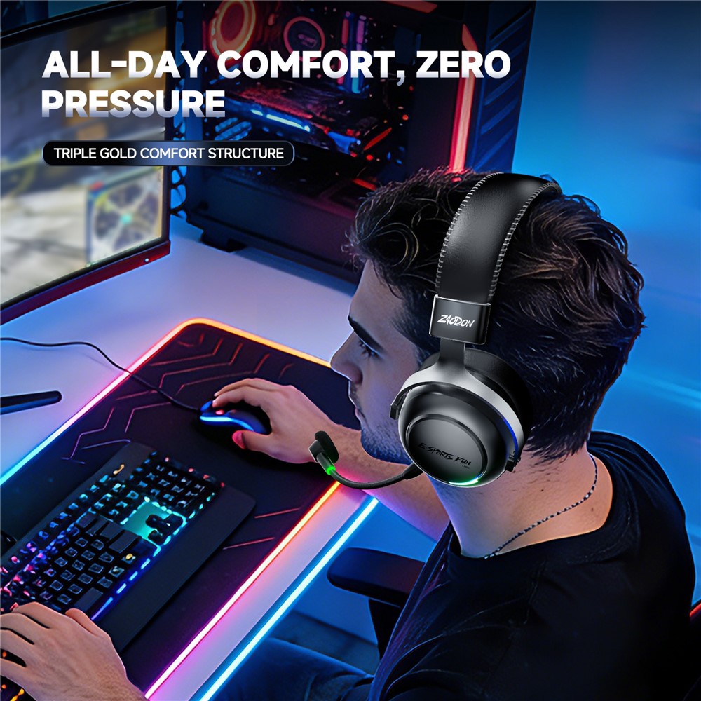 ZAODON LINX Gaming Headset 53mm Drivers 2000mAh 4-Mode Connectivity Bluetooth-compatible 6.0 Over-Ear Headphones