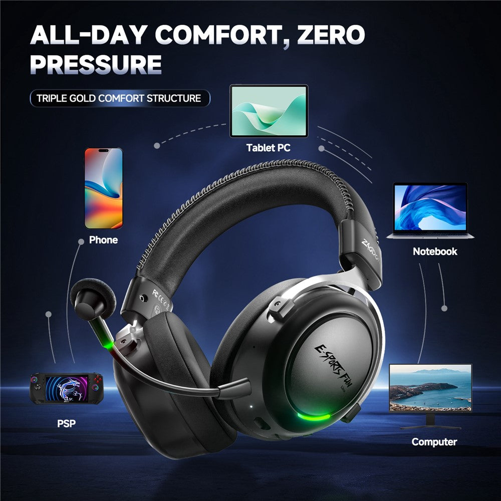 ZAODON LINX Gaming Headset 53mm Drivers 2000mAh 4-Mode Connectivity Bluetooth-compatible 6.0 Over-Ear Headphones