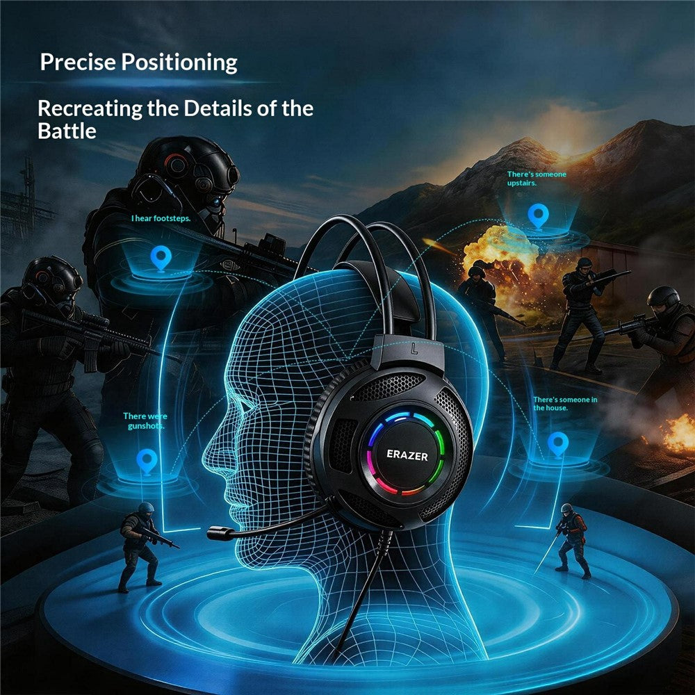 ERAZER HT68 1.8m USB Wired Gaming Headset 50mm Driver RGB Glow Over-Ear Headphone for Gaming (Invested By Lenovo)