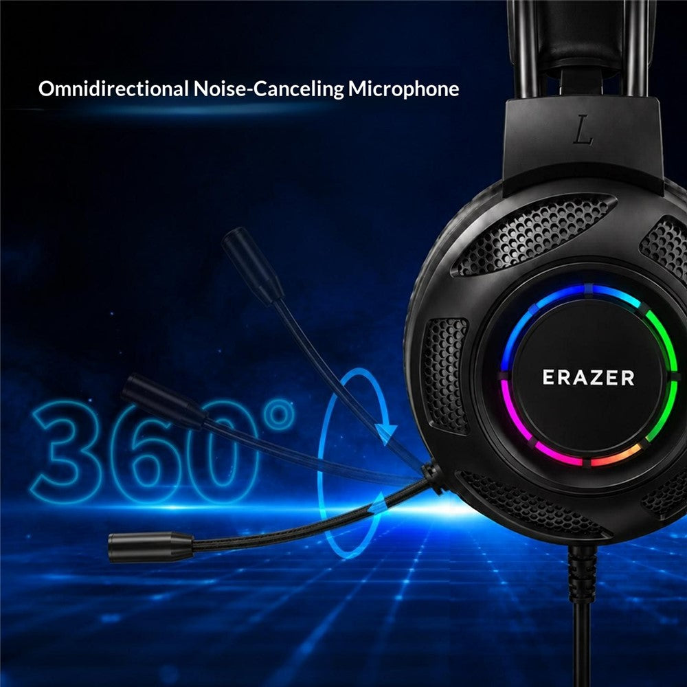 ERAZER HT68 1.8m USB Wired Gaming Headset 50mm Driver RGB Glow Over-Ear Headphone for Gaming (Invested By Lenovo)