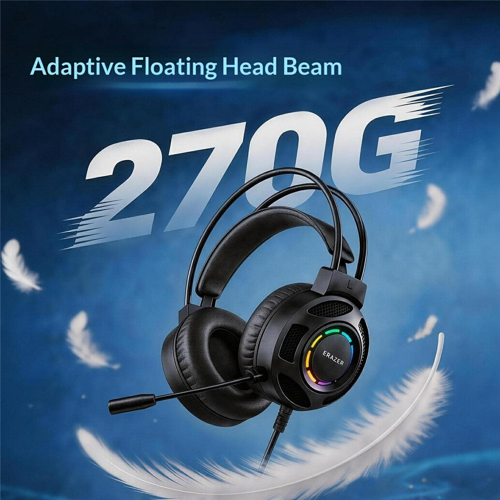 ERAZER HT68 1.8m USB Wired Gaming Headset 50mm Driver RGB Glow Over-Ear Headphone for Gaming (Invested By Lenovo)