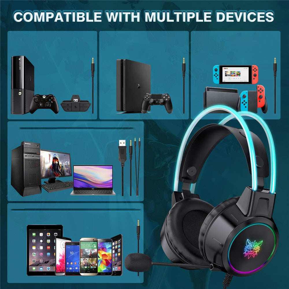 ONIKUMA X15 Pro Gaming Headset 3.5mm Kabelbaseret Headset Surround Sound Gaming-hovedtelefon med RGB-belysningseffekt