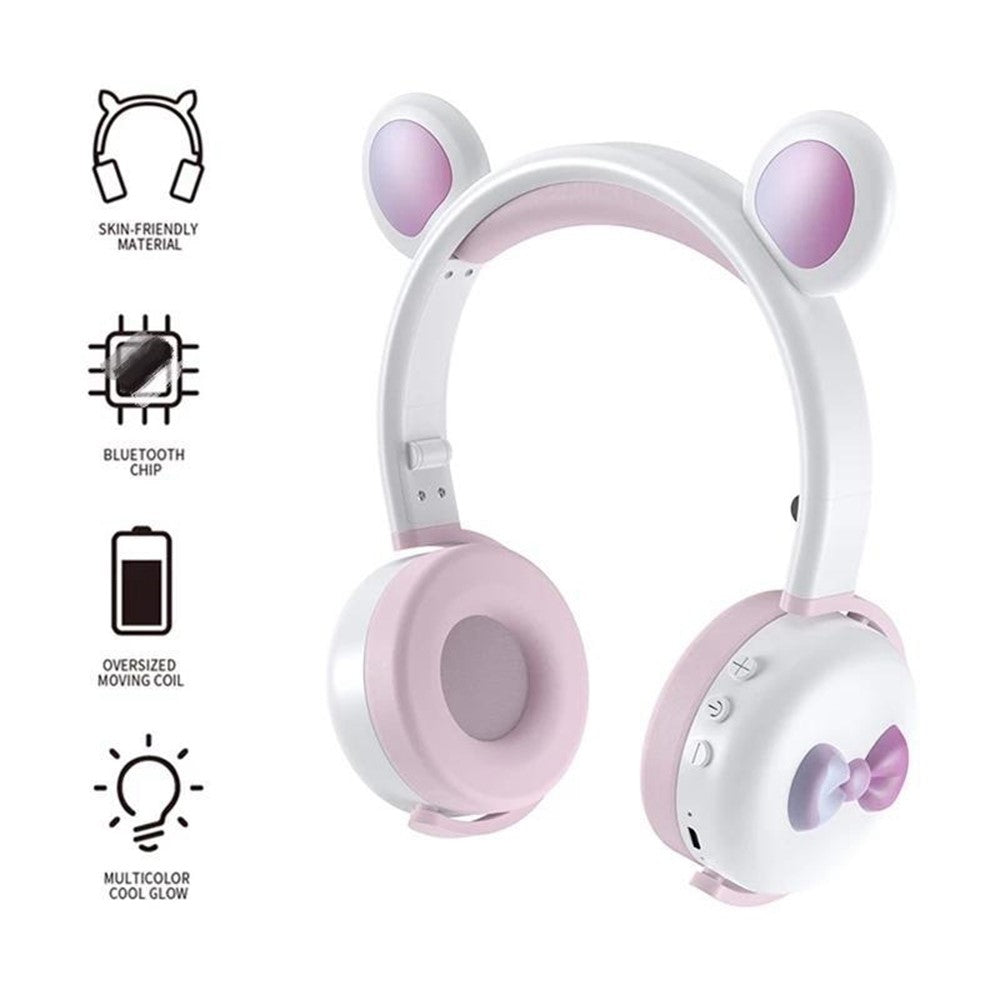 BK7 Søde Bjørne Trådløst Bluetooth-kompatibelt Headset Tegneserie LED Lys AUX-In Over-Ear Hovedtelefon Børnegave (CE Certificeret)